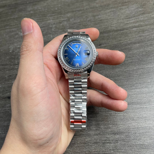 Rolex Watch Silver Blue